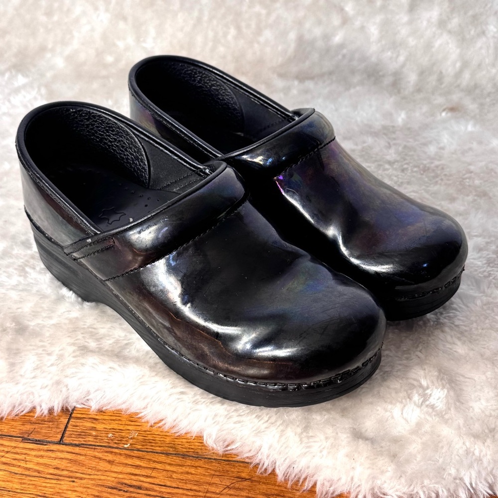 Dansko Professional Leather Clogs Petrol Patent Black Footwear Sz 8 - Picture 3 of 10
